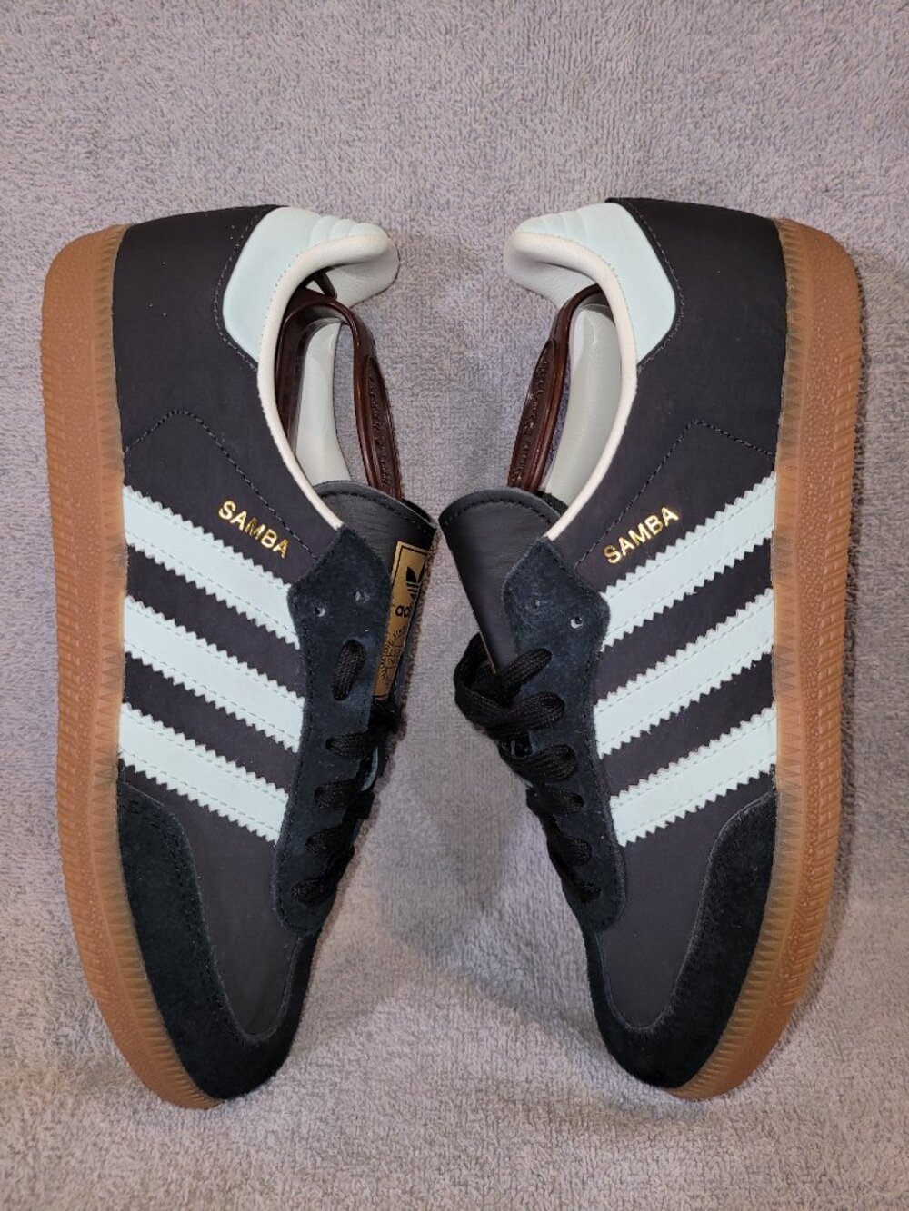 Adidas Samba OG Women's Size 5.5 Carbon Black Light Blue Sneakers ID0493 (#2327) - Picture 3 of 16
